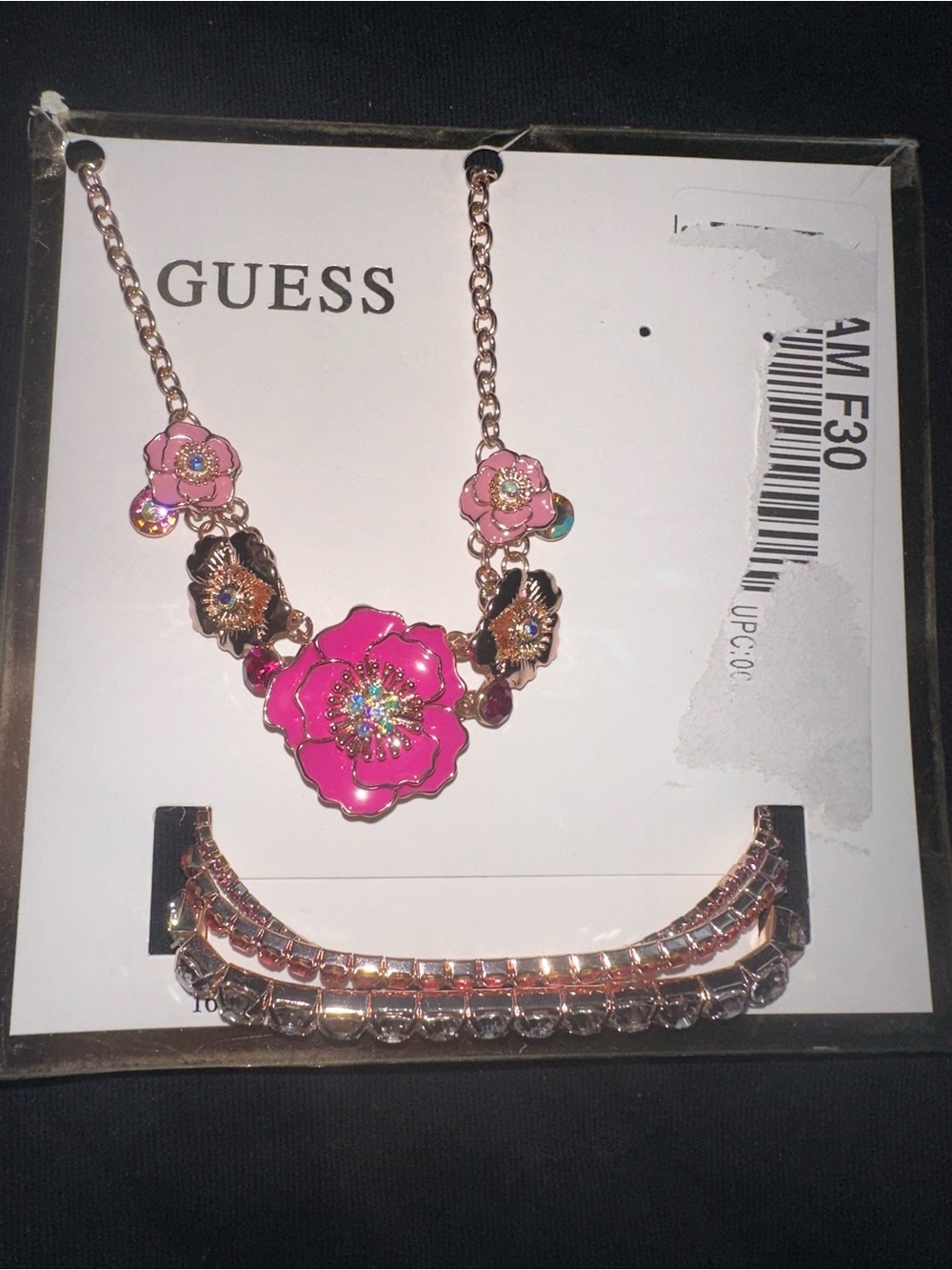 GUESS Rose-Gold Chain Necklace with Bright Pink Floral Pendants